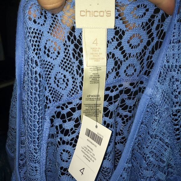 Chicos light blue short sleeve blouse with crocheted back - Picture 3 of 3